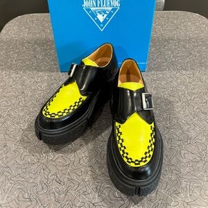 John Fluevog AIRY Black/Lime Creepers Size 7